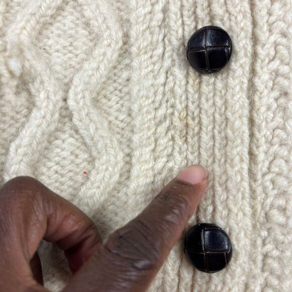 Blarney Woolen Mills Aran Cable Knit Cardigan Ivory Wool Cozy Warm Sweater S/M - Picture 10 of 10